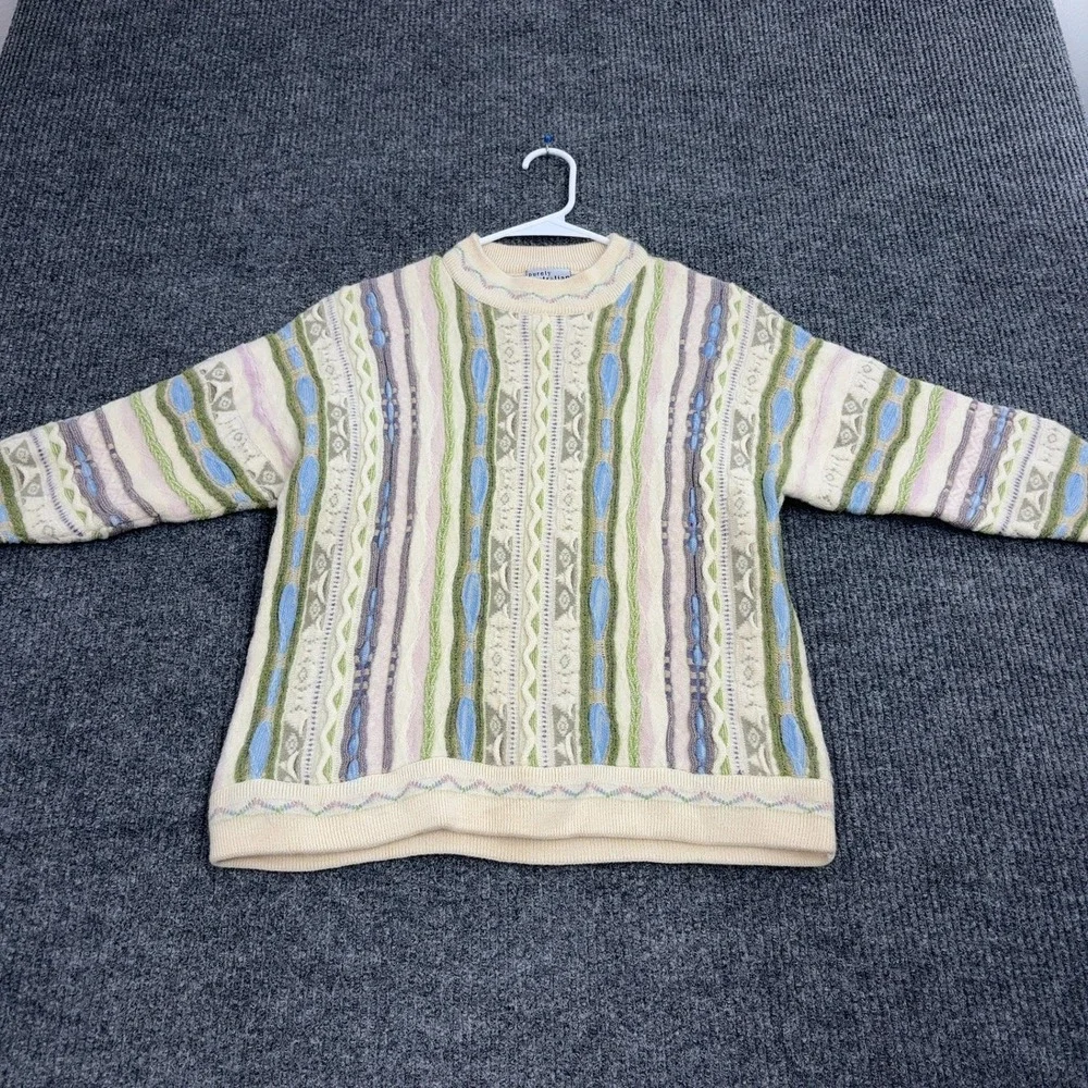 VTG Purely Australian Clothing Co Sweater Mens L Cream Wool 3D Knit Coogi Style